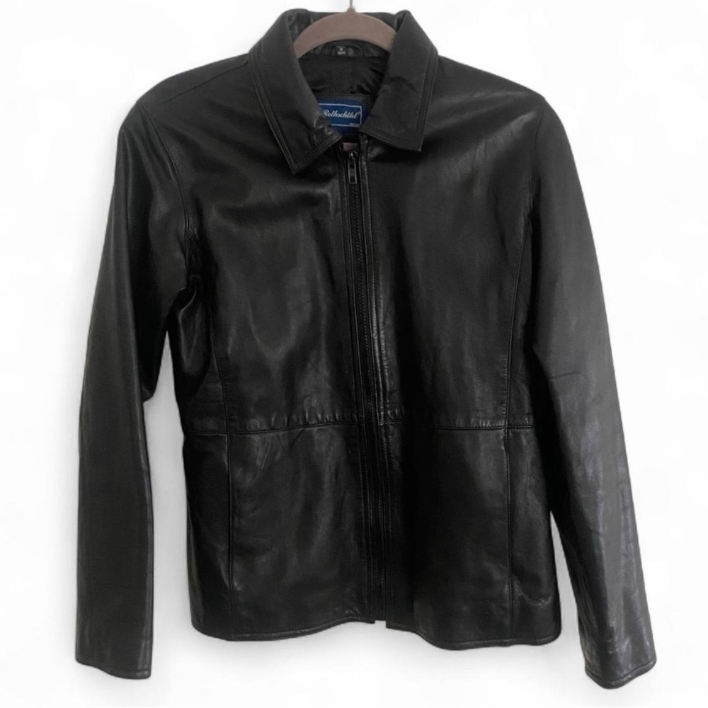 Y2K ROTHSCHILD BLACK FITTED 100% LEATHER JACKET SIZE XL